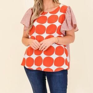 CES FEMME Contrast Polka Dot Blouse Top in Burnt Orange Size 3X New w/o Tag